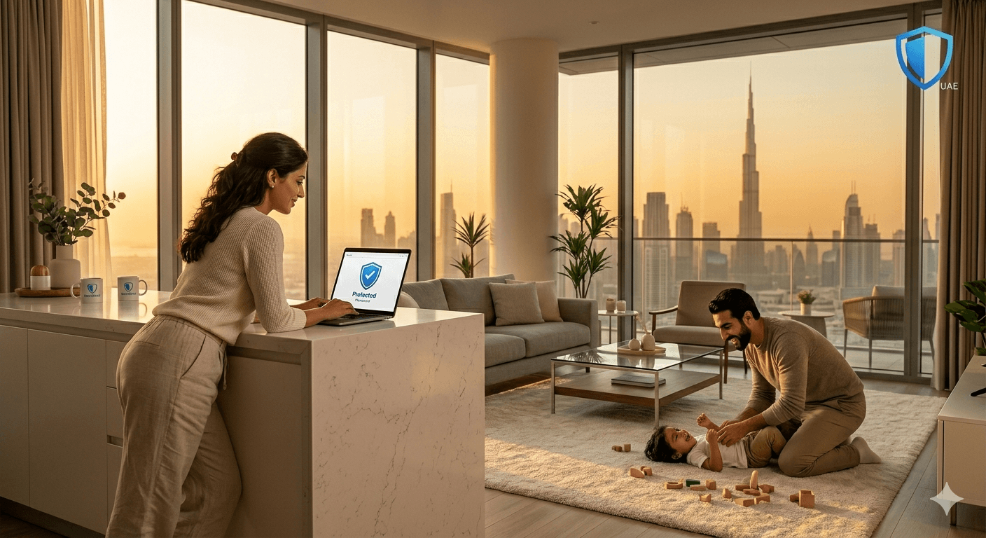 Family in Dubai apartment using RentShield to check their rental rights